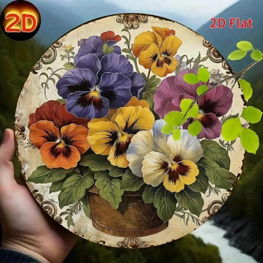 STUNHOME Rustikales Blumen-Wandkunst-Metallschild, rund, 7,87 Zoll, Vintage-Eisen-Dekor