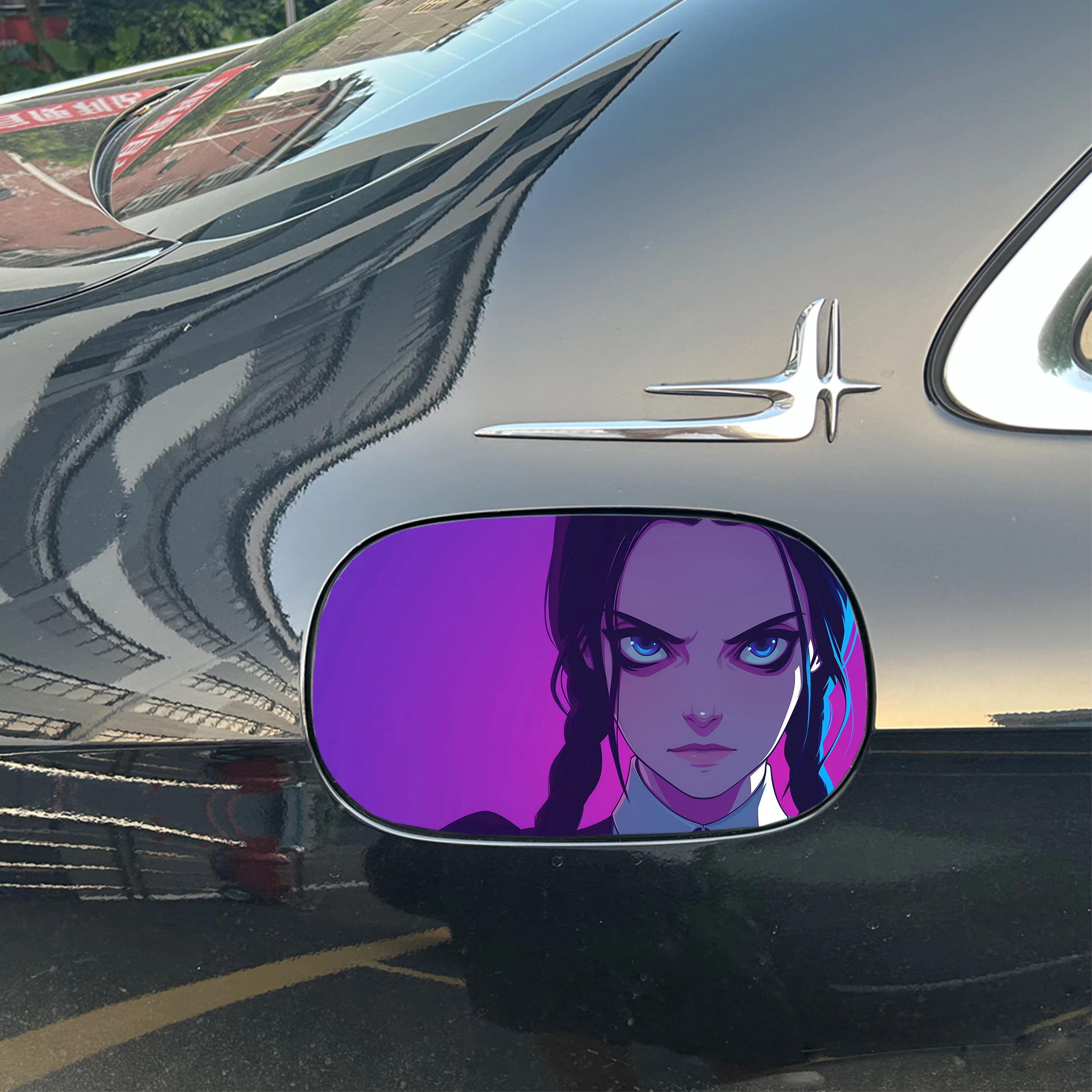2PCS Purple Background Gothic Anime Girl Car Sticker Waterproof PET Vinyl Decal, Customizable Auto Fuel Tank Sticker view 6