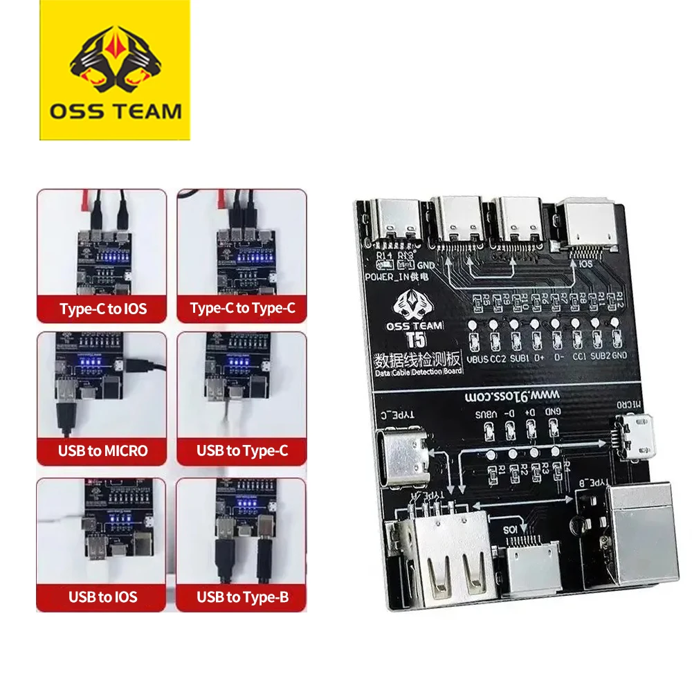 Scheda di rilevamento rapido linea dati ON-OFF OSS T5 per IPhone Android USB/Lightning/Type-C/Micro linea dati strumento di rilevamento anomalo