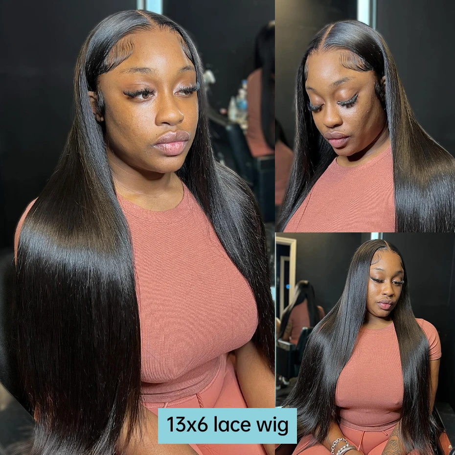 Osso Straight Lace Frontal Cabelo Humano Perucas, peruca transparente brasileira, peruca dianteira do laço Glueless, 5x5 Wear, 13x4 13x6, 36"