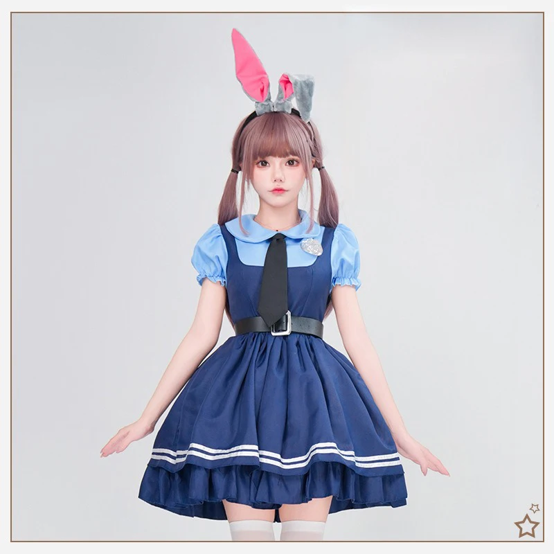 Schattig konijn politievrouw kostuum konijn oor cosplay officier uniform anime meisje lolita meid jurk halloween carnaval feestoutfit