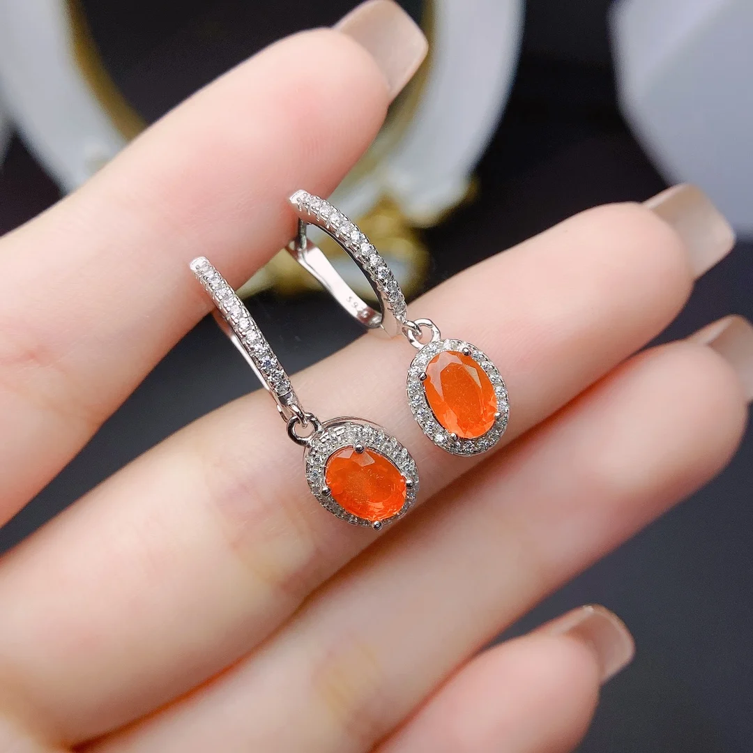 Dainty Earrings Natural Fire Opal Rare Orange Drop Earrings Sterling Silver Natural Untreated Earth Mined 7x5mm Genuine Earrings