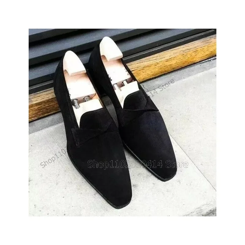 أسود القوس عقدة تصميم قطيع حذاء رجالي موضة الراحة الانزلاق على حذاء رجالي فاخر اليدوية حفلة عيد مأدبة الرجال حذاء كاجوال #3