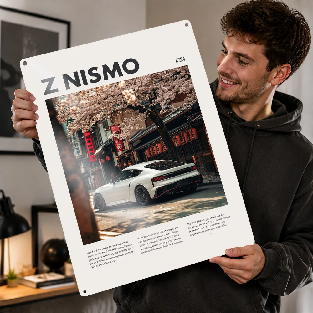 Japan Z Nismo White Sports Car Aluminum Poster Personalized Metal Sign Road Performance Legacy Wall Art Made For Garage Owners