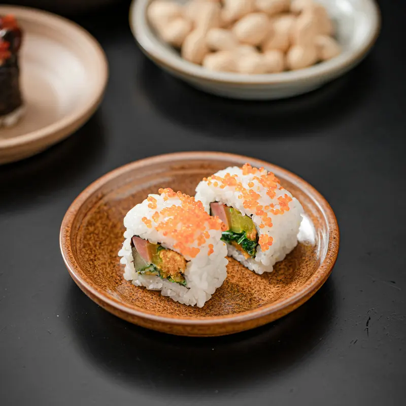 Plato de Salsa de Cerámica Rústica Esmaltada KAIYI, Forma Redonda, Estilo Vintage, para Uso Doméstico, para Hot Pot y Verduras en Salsa