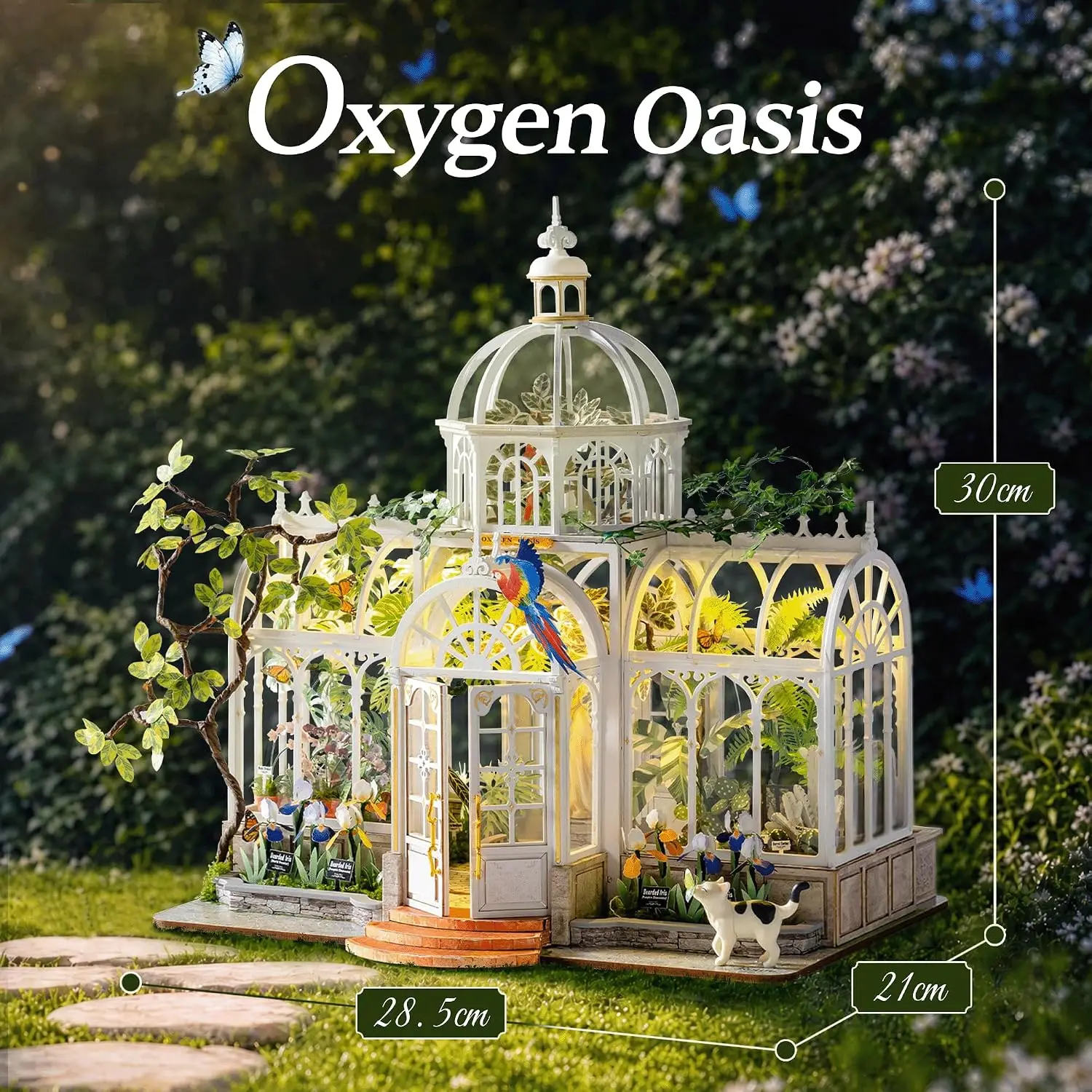 Miniature House Kit, Oxygen Oasis 3D Puzzle for Adults | 1:24 Scale Greenhouse Diorama with LED Light, Ideal Hobby for Adults, B