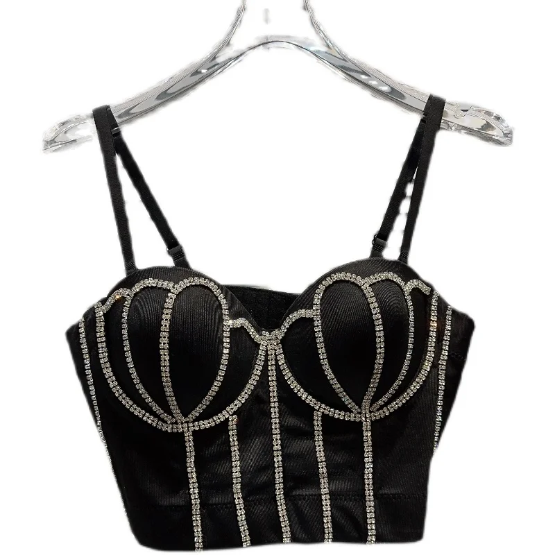 Faionable 2025 Autunno Nuovo Sle Feng ui Strass Embelli Slim Fit Brtte Sexy ort Bal Canotta per le donne