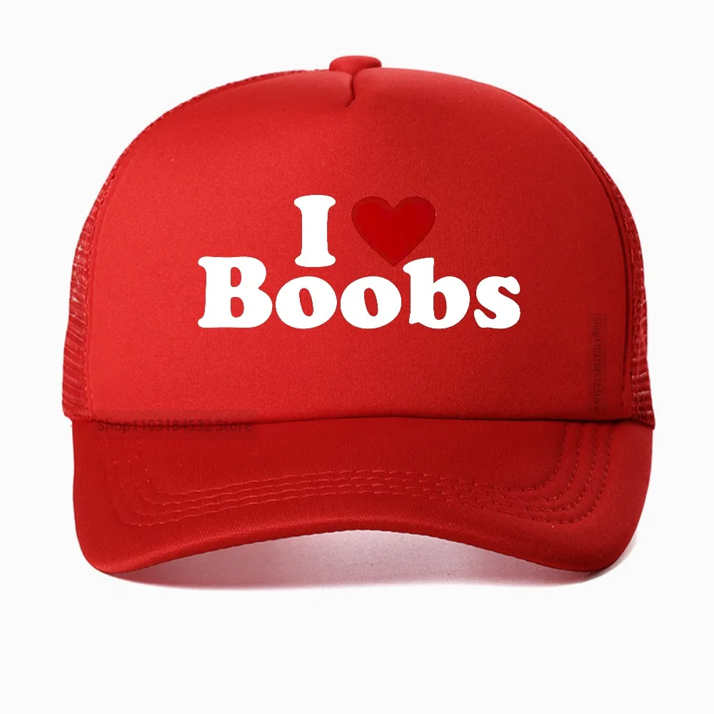 Funny I Love Heart Boobs Graphic Streetwear Adult Jokes Small Boobs Baseball Cap Breathable Sun Snapback Hat 5