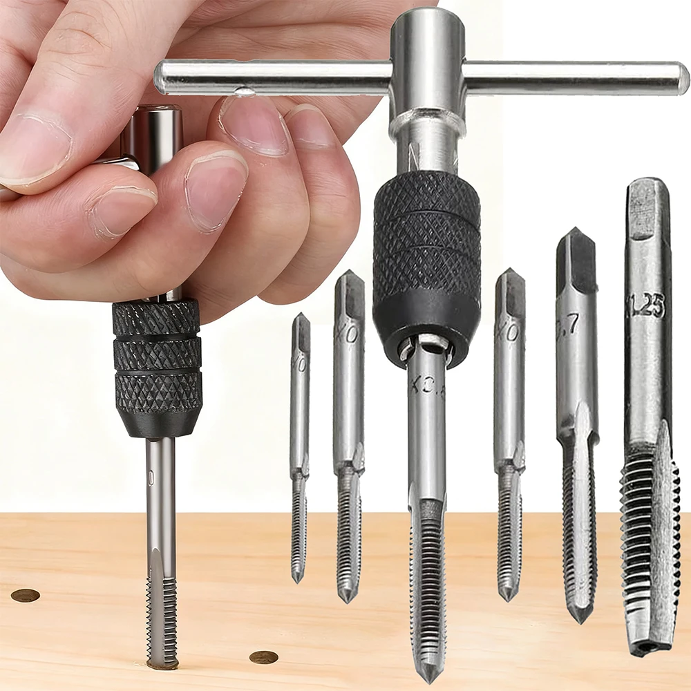 

Т-образный гаечный ключ, набор из 6 шт. M3 M4 M5 M6 M8, винт из углеродистой стали с резьбой, держатель инструмента для ручного нарезания резьбы, регулируемый прямой рифленый ключ