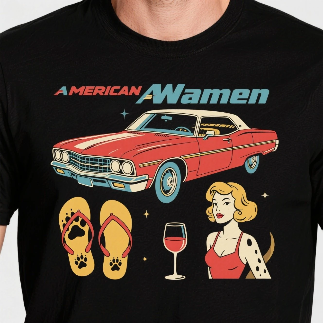 

I'm A Simple American Woman car Flip Flops Paw Dog and Wine Mens T Shirt New S-3XL