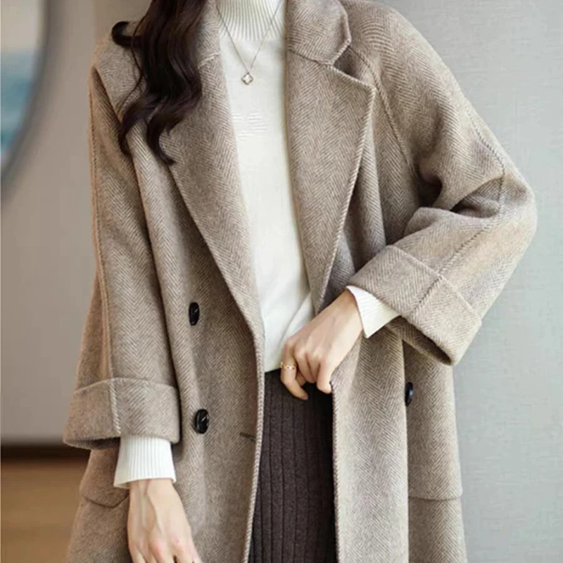 

Осень-зима 2022, женские пиджаки из шерсти и смесей, свободные женские верхние одежды больших размеров, модные женские пальто с длинными рукавами KE9669