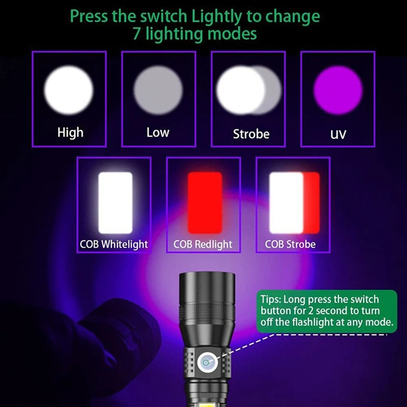 UV Flashlight Purple Light,Super Bright Small Rechargeable Waterproof Magnetic LED Flashlight,Pocket Flash Light