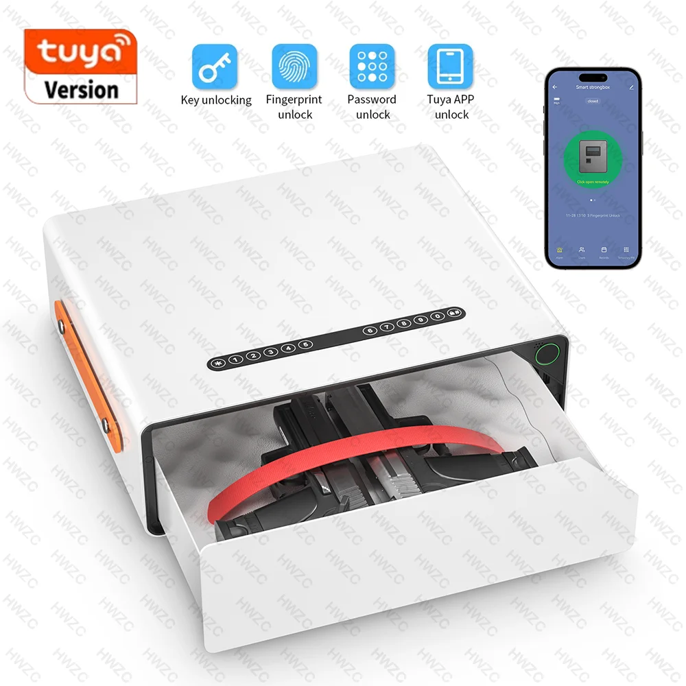 New Anti-theft Tuya Gun Safe Biometric APP Password Fingerprint Key Unlock Cold-rolled Steel Material Pistol Safe Security Box