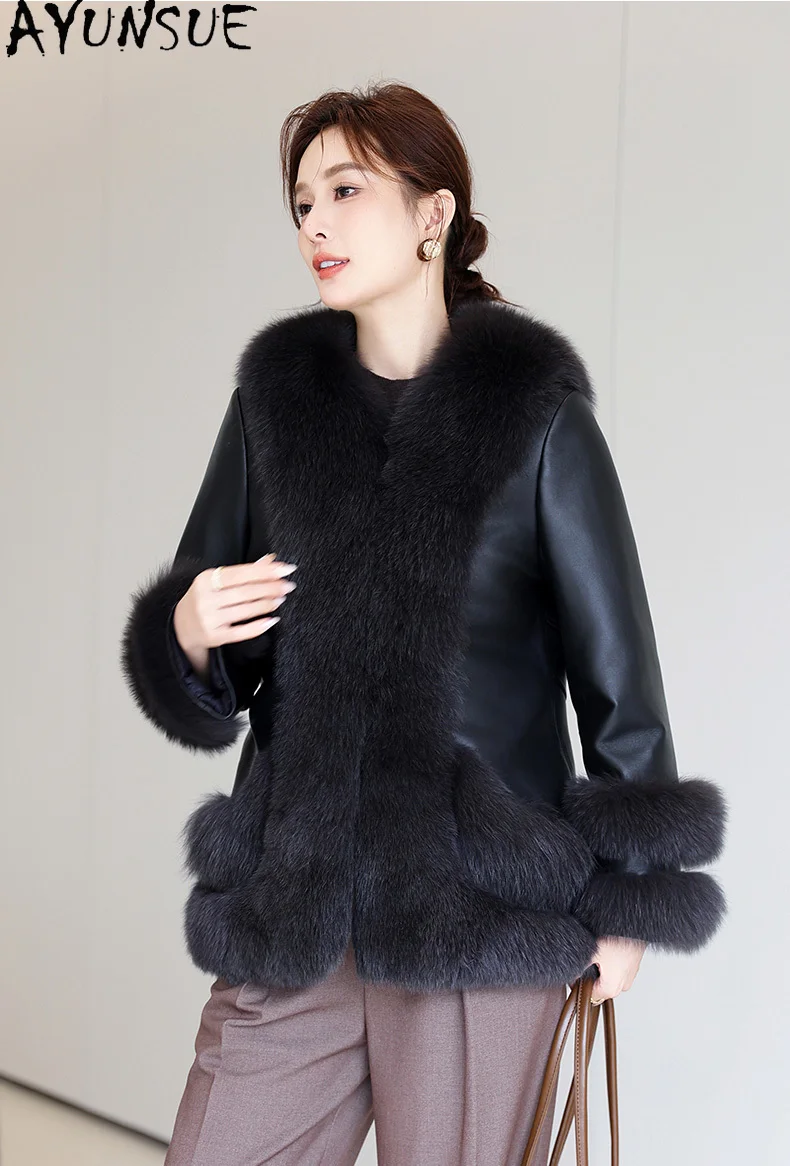 AYUNSUE Real Fox Fur Coat Women Winter Clothes Mid-length Sheepskin Coats Woman Down Jacket New in Outerwears Jaqueta Feminina
