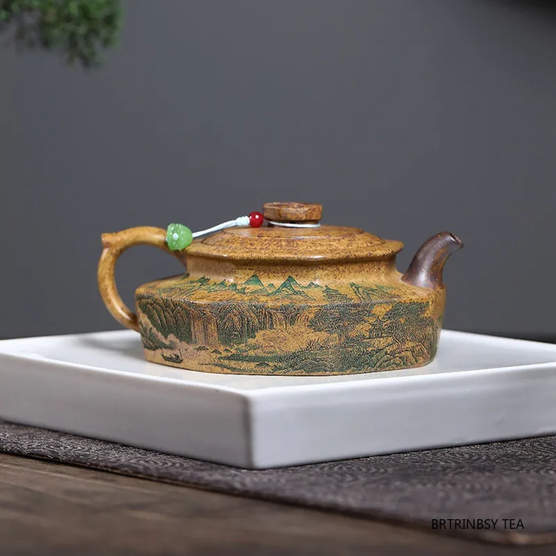 التقليد ييشينغ الأرجواني الطين إبريق الشاي الجمال المنزلية براد شاي المشهد اليدوية Zisha غلاية أدوات الشاي الصينية طقم شاي 240 مللي