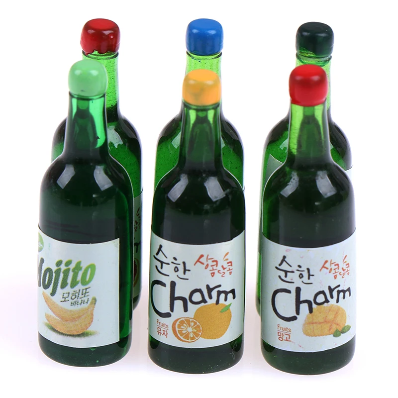 5Pcs 1:12 Dollhouse Miniature Fruit Juice Bottles Model Simulation Kitchen Drinks Model Toys For Doll House Decoration