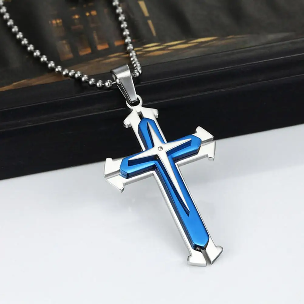 Vintage Crosses Pendant Necklace With Bead Chain Jewelry Necklace Accessories Fashion Men Patterned Blue Alloy Cross W9U6