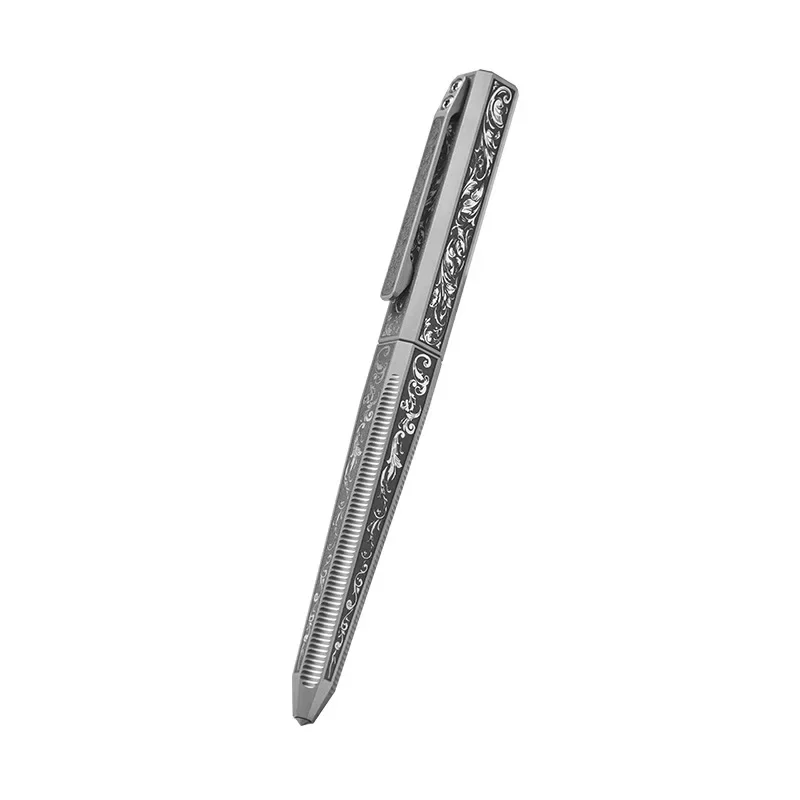 Image of FEGVE TC4 Titan Taktischer Stift - Graviertes Tang-Gras-Muster, Tragbarer EDC Selbstverteidigungsstift mit Wolframstahl-Fensterbrecher
