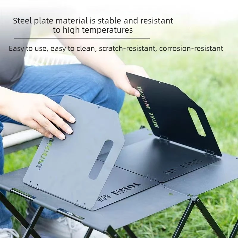 Camping Stove Windshield 4 Fold Wind Screen Portable Foldable Stove Guard Outdoor Cooking Heavy Duty Carbon Steel Wind Deflector - view 3