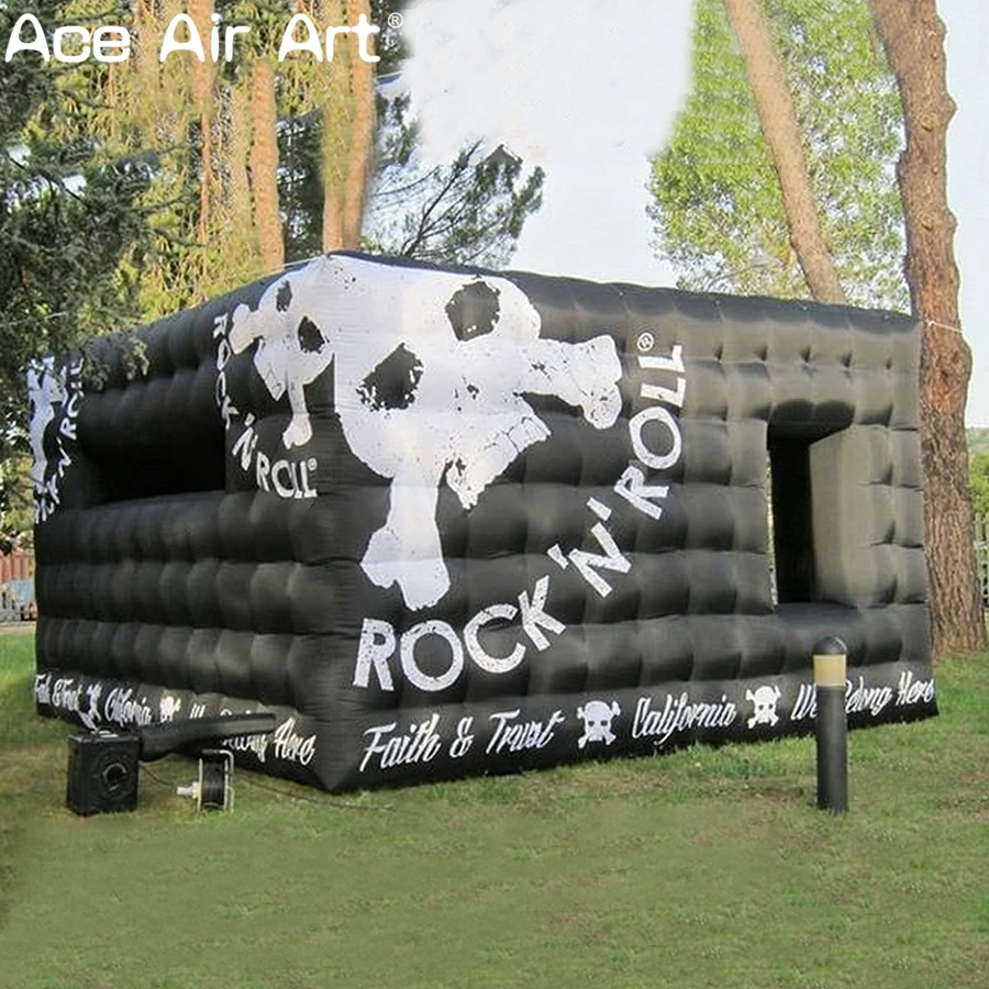 Barraca inflável personalizada de cubo escuro, barraca inflável de rock de caveira para eventos de música ao ar livre, boate, festa, aluguel comercial