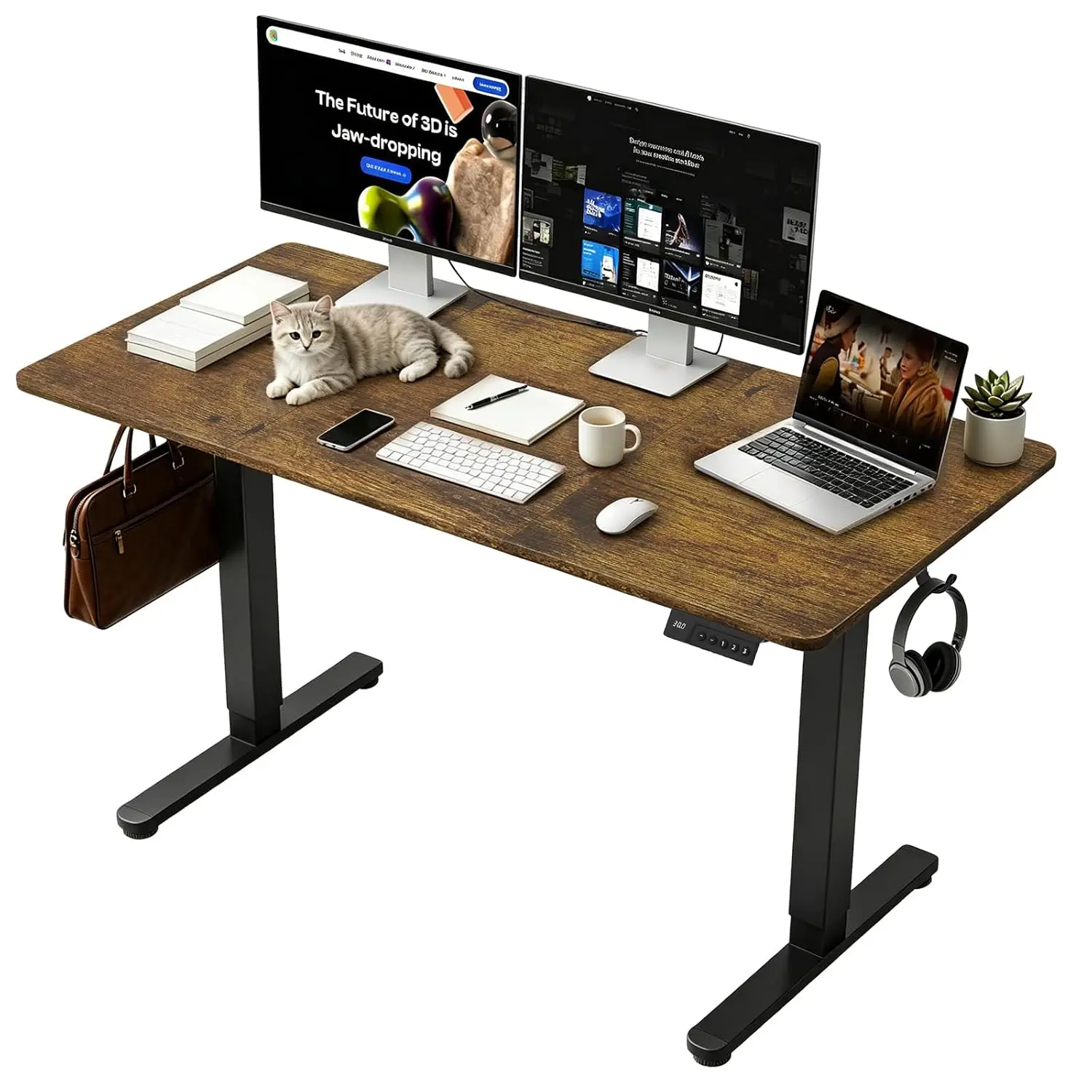 Height Adjustable Desk 48 Inch Dark Walnut Home Office, Customized