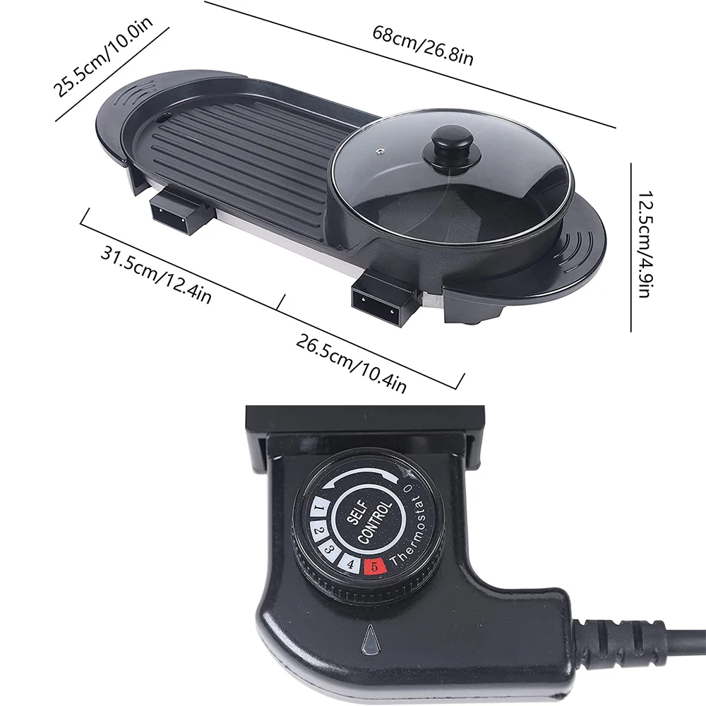 110V/220V 2in1electric Bbq Grill Hete Pot Multifunctioneel Fornuis 1350W Non-Stick 5 Versnelling Temperatuurregeling Rookloze Shabu Pan