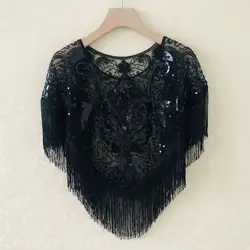 Temperament Lady Shawl Women's Summer Sequins New Tassel Trendy Outer Wear Mesh Cape Versatile Warp Sunscreen Top