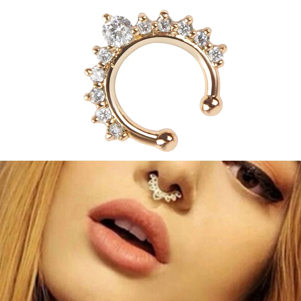

Alloy Golden Fake Nose Ring Zircon Crystal Septum Body Jewelry Night Club Party Accessory Nose Ring Body Jewelry