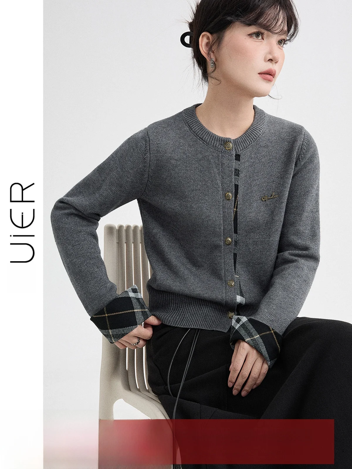 

Вязаный свитер-пальто Guier для женщин, с круглым вырезом, с ромбовидным узором, повседневный, весенний, новый, имитация двухслойности, с длинными рукавами