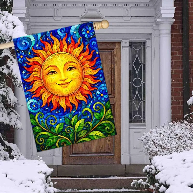 1pc Stained Glass Style Celestial Sun Garden Flag Vibrant Weatherproof Machine Washable Outdoor Yard Decor
