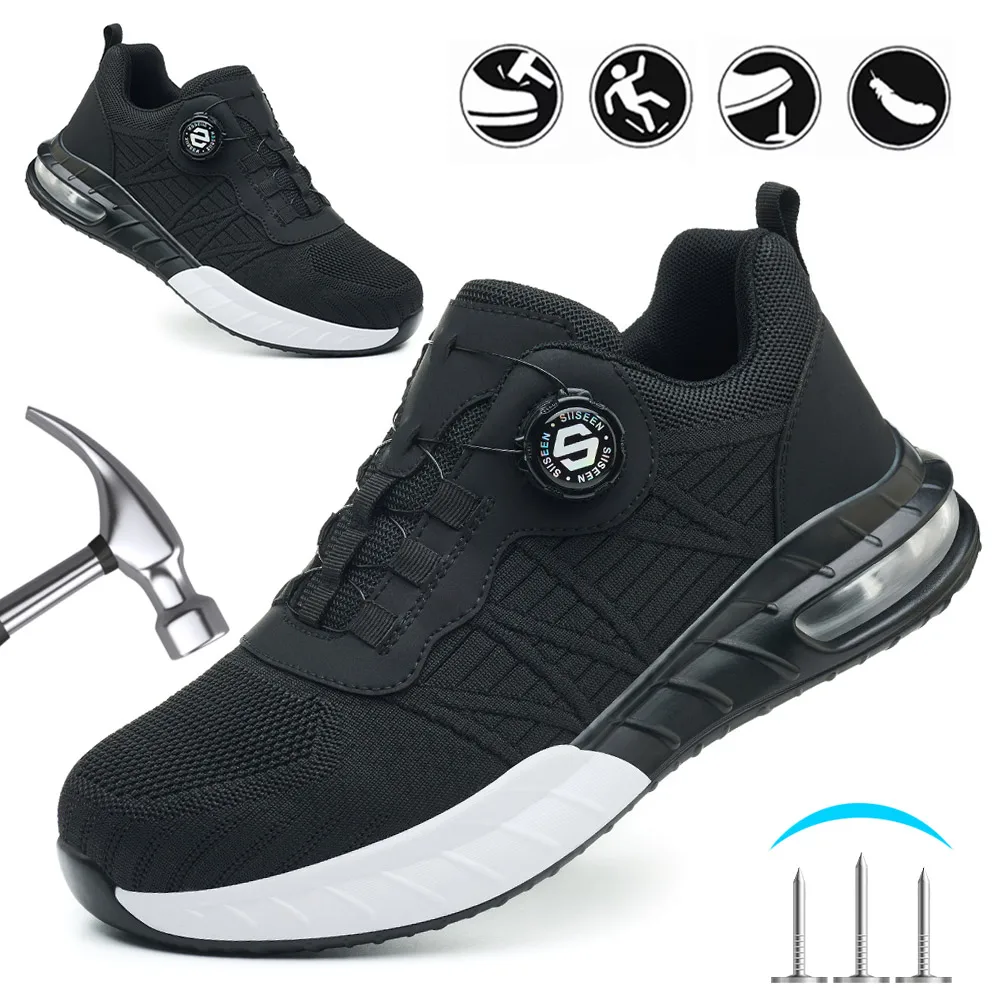 

Men's Labor Insurance Shoes with Steel Toe, Smash-proof Stab-proof Safety Shoes, Non-slip, Rotating Button Men Safety Work Shoes