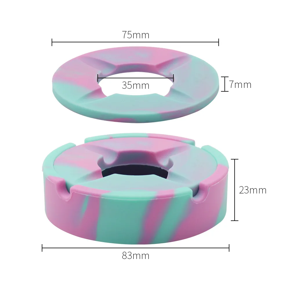 Round Food Grade Silicone Ashtray with Lid, Windproof Ash Tray for Cigarette