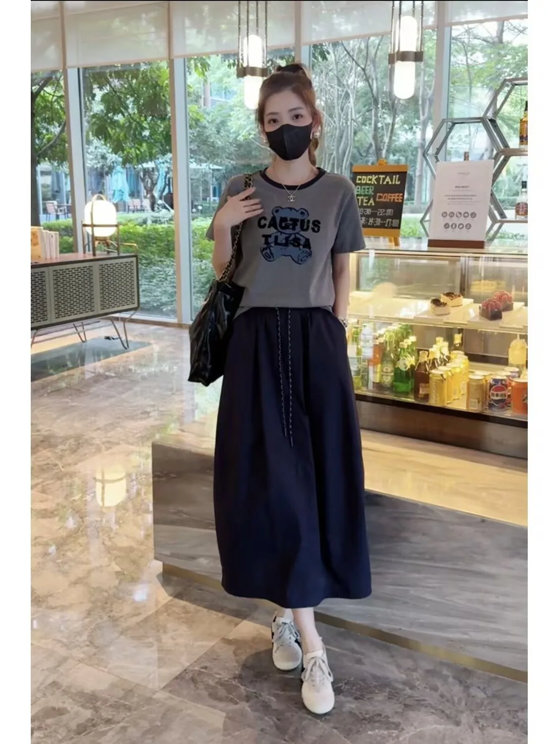 Fashionable Casual plus Size Set Summer New Short Sleeve T-Shirt Half Skirt Two-Piece Set Korean Style High Waist A-Line Skirt