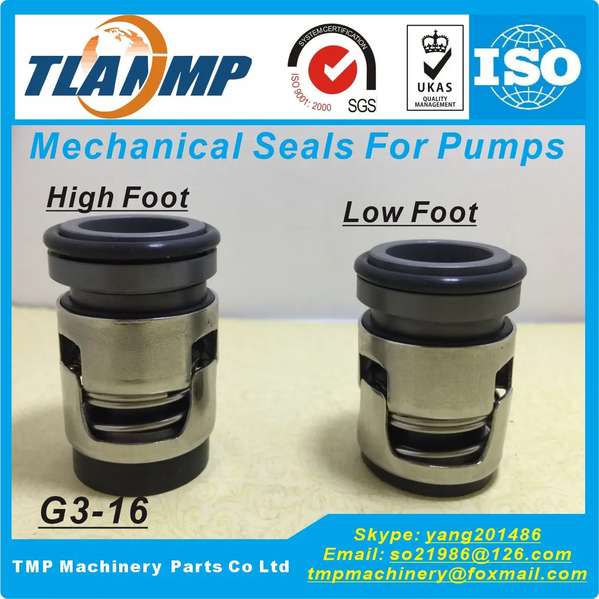 G3-16 , G03-16 , G3-16H , G3-16L ,CHI-16 (High/Low Foot) Mechanical Seals Shaft 16mm For CH,CHI,CHE,CRK,SPK,TP Pumps P/N 425763