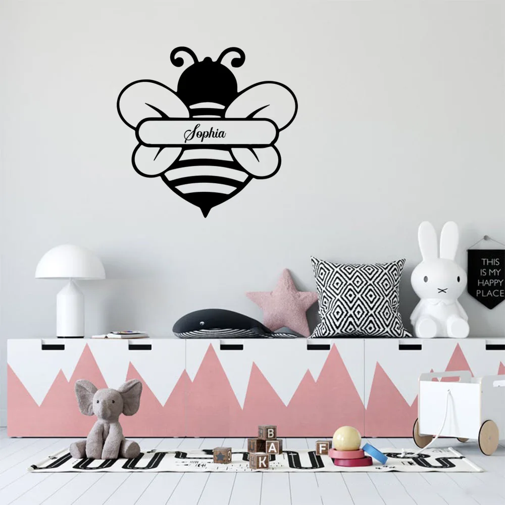 1PC Fashion Bee Personalized Name Wall Decal Living Room Removable Mural Door Decor Home Party Decor Wallpaper