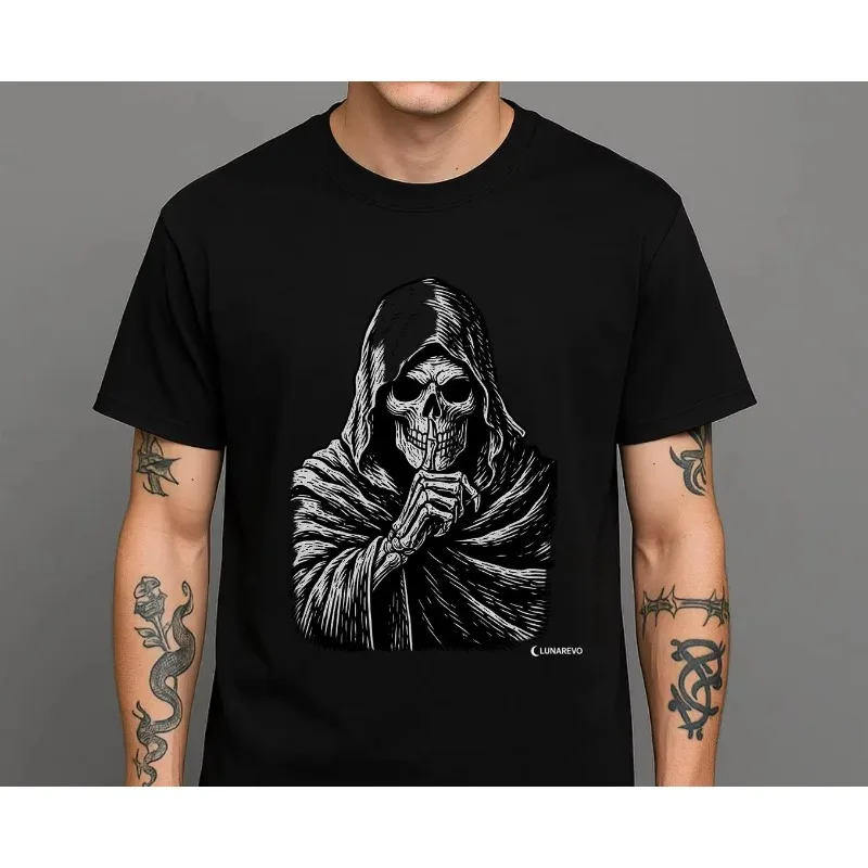 

New Fashion Street Death Gothic Skull 3D Print Pattern T-shirt Black Aesthetic Casual Short-sleeved Breathable Quick-drying Top