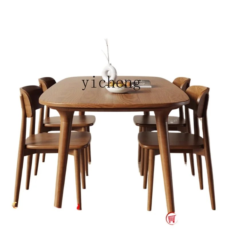 

ZK Solid Wood Dining Table Modern Simple Home Small Apartment Log Dining Table Rectangular Dining Table and Chair