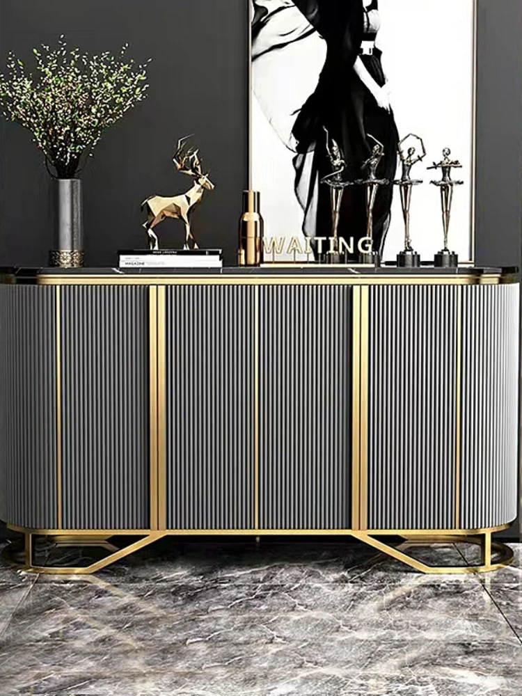 Italian Affordable Luxury Style Hallway Entrance Partition Decoration Side View Cabinet Stainless Steel Modern Minimalist