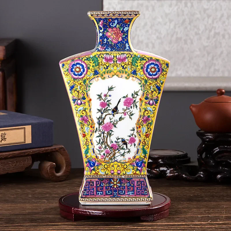 for Jingdezhen Ceramics Floor to Ceiling Vase Chinese Living Room Ornament Decoration Antique Enamel Color Vase New Year Gift