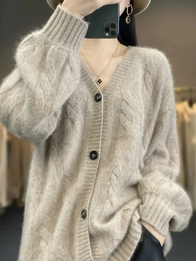 青島ブランド Camere オープンカーディガン レディース Vネック ニット アウター セーター ルーズ ウール irt 暖かさ 暖房