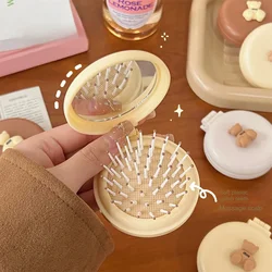 Cute Cartoon Foldable Comb with Makeup Mirror Air Cushion Head Massage Comb Girl Anti Static Portable Hair Styling Accessories