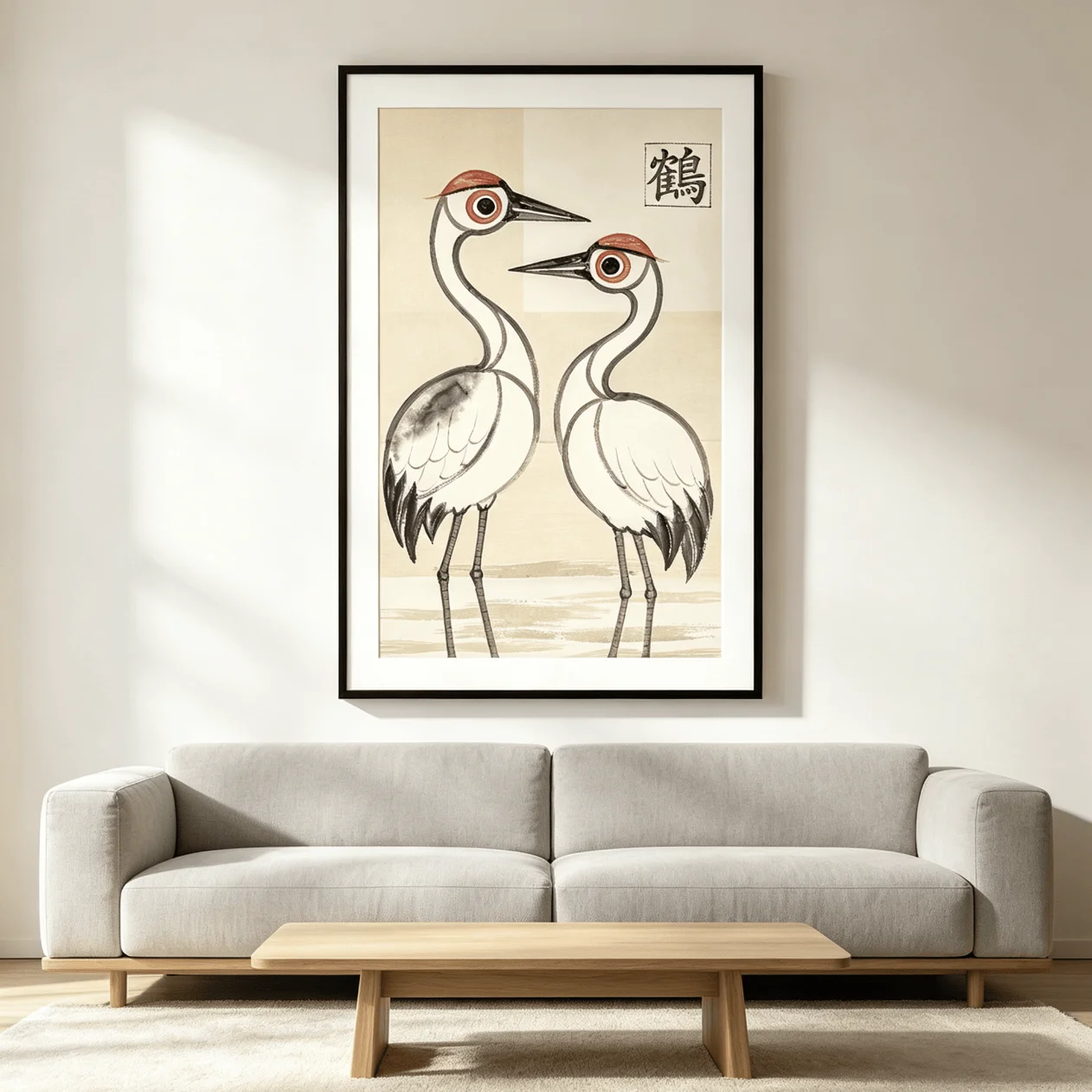Wall Art Canvas Prints Posters Decor,Two Red Crowned Cranes Ink Art For Living Room Bedroom Study Cafe Asian Home Wall Decor