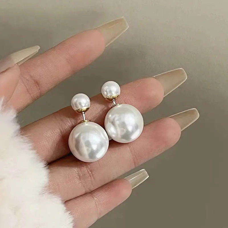 Vintage Fashion Double-sided Simulation Pearl Stud Earrings for Women Lucky Red Color Temperament Charm New Year Party Jewelry