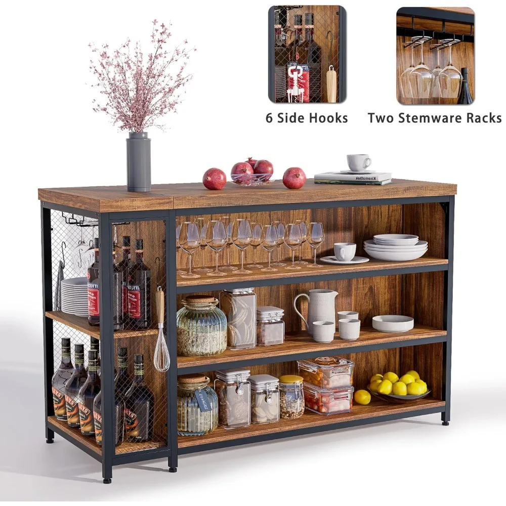 جزيرة مطبخ مقاس 55 بوصة مع أرفف مفتوحة للجلوس والتخزين مكونة من 5 طبقات، وخزانة بار القهوة مع سطح طاولة كبير جدًا، وغرفة واسعة الساق #4