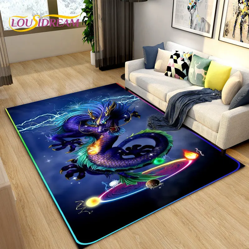 3D Mysterious Dragon Area Rug,Carpet Rug for Living Room Bedroom Sofa Doormat Decoration,Children Play Game Non-slip Floor Mat