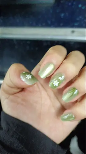 Imagen 2 del producto 10 Uds. De uñas con estampado de flores verdes, uñas de primavera, prensa corta en uñas postizas con pegamento en barra, puntas de Arte de uñas hechas a mano para mujeres y niñas
