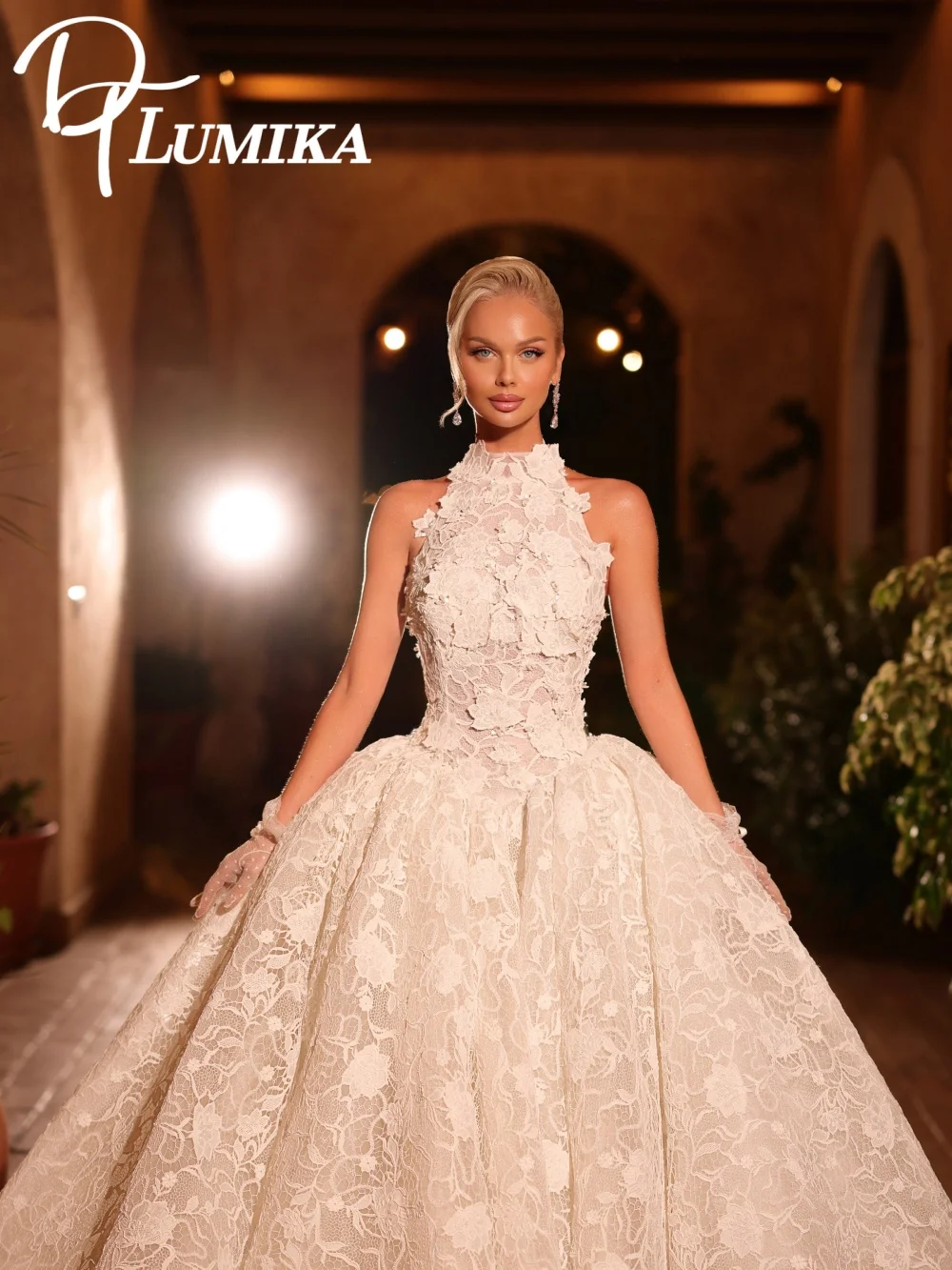 

Romantic High Neck Fluffy Wedding Dress 2026 Formal Delicate Flower Bridal Gown Exquisite Ball Gown Floor Length Bridal Dress Ro