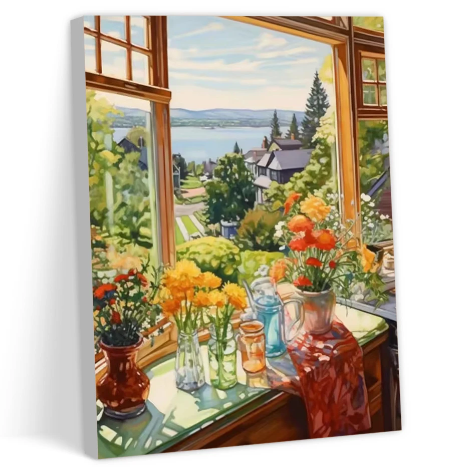 CHENISTORY Painting By Numbers View outside the window Acrylic Frame For Drawing With Frame landscape