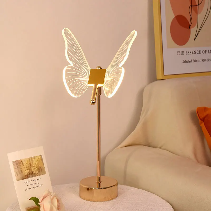 Table Lamp Retro Gold Acrylic Butterfly LED Desk Lamp Hotel Villa Art Decor LED Table Light Living Room Bedside LED Desk Lights