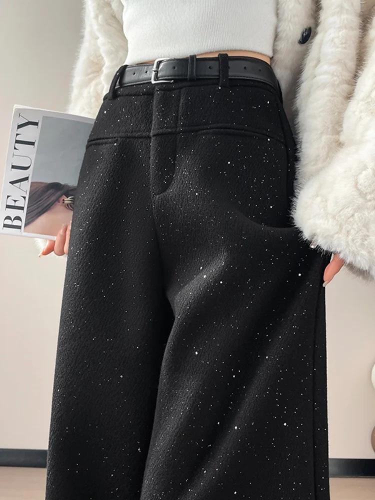 High Waist Narrow Straight Leg Glitter Pants Women's Autumn 2026 Unique Beautiful Knife  Suit Pants Commute Style Pure Color
